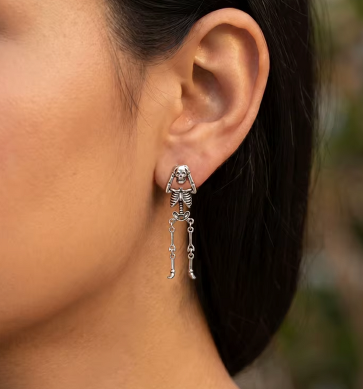 Sterling Silver Socked Dangling Skeleton Earrings