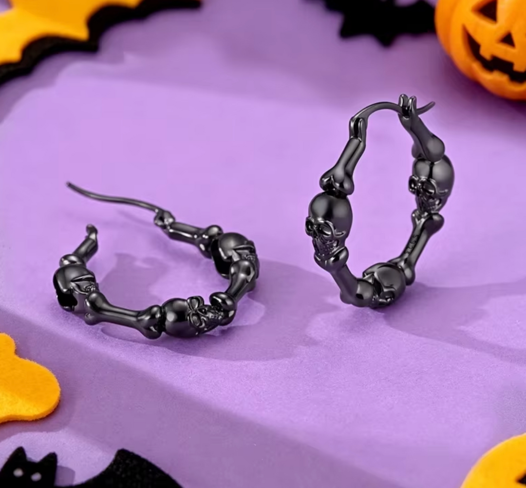 Sterling Silver Skull and Bones Hoop Earrings