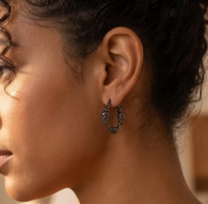 Sterling Silver Skull and Bones Hoop Earrings