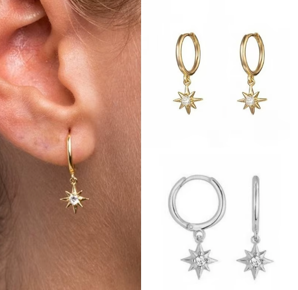 Twinkling Star CZ Drop Clicker Earrings