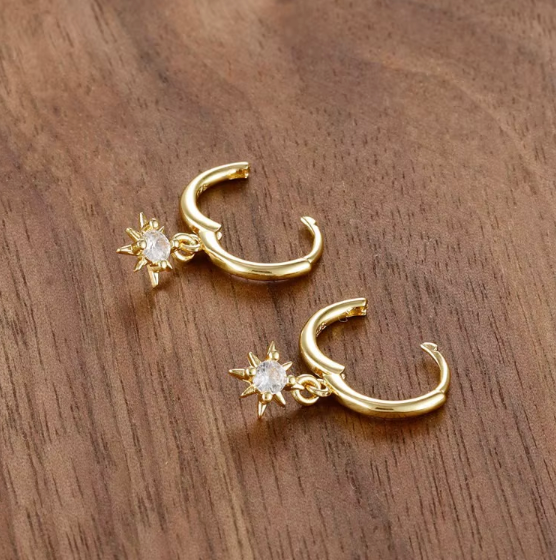 Twinkling Star CZ Drop Clicker Earrings