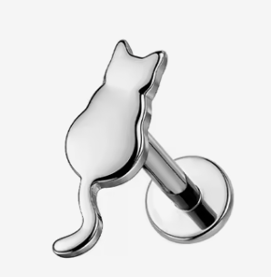 Titanium Profile Cat Silhouette Flat Back Stud