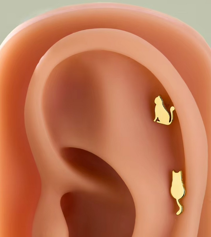 Titanium Profile Cat Silhouette Flat Back Stud