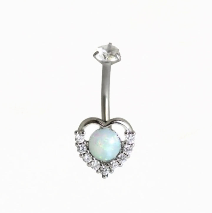 Opal Effect Crystal heart Belly Bar