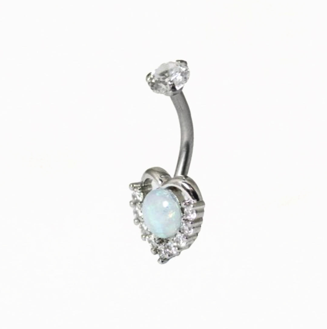 Opal Effect Crystal heart Belly Bar