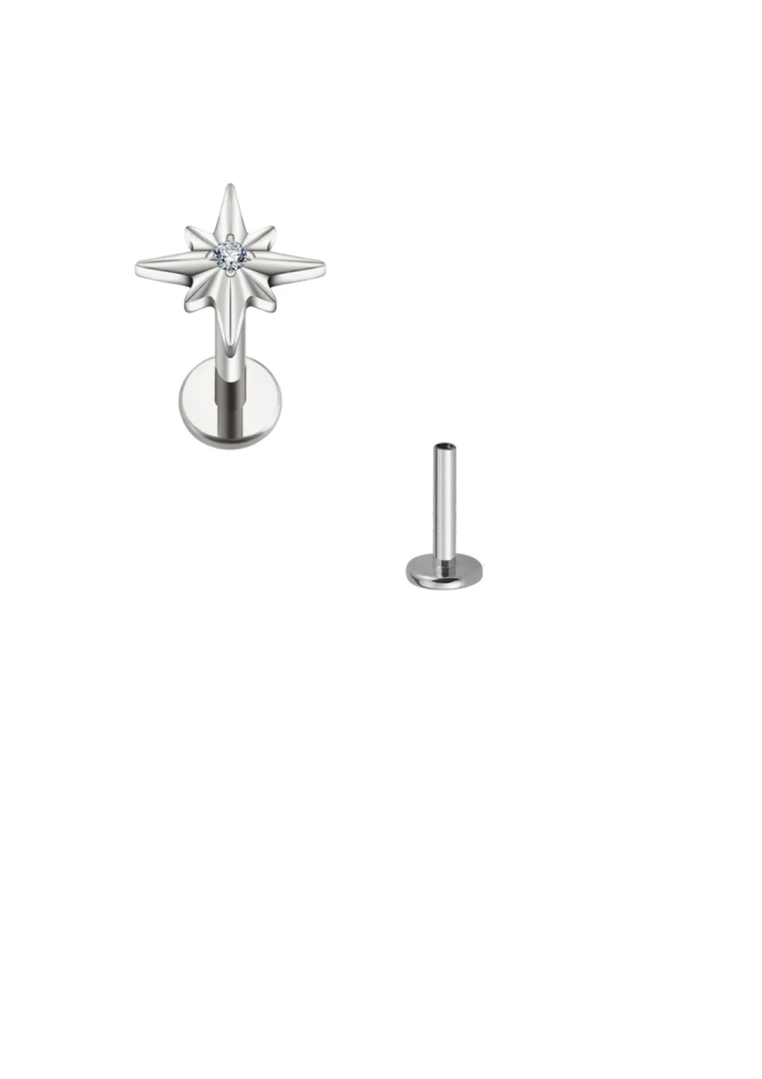 Titanium 16G Sparkling CZ North Star Stud Earring