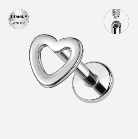 Titanium Petite Flat Back Open Heart Stud