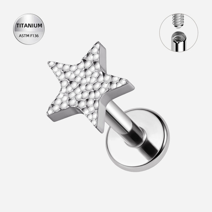 Titanium Flat Backed Dimpled Star Stud