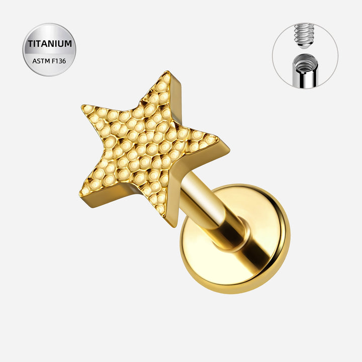 Titanium Flat Backed Dimpled Star Stud