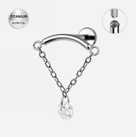 Titanium Flat Backed Internally Threaded Hanging Chain CZ Stud.