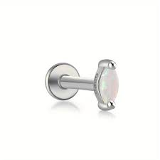 Moonstone Silver Stud Earrings Inlaid Opal