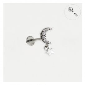 Crescent Moon and Star Crystal Set Labret Stud