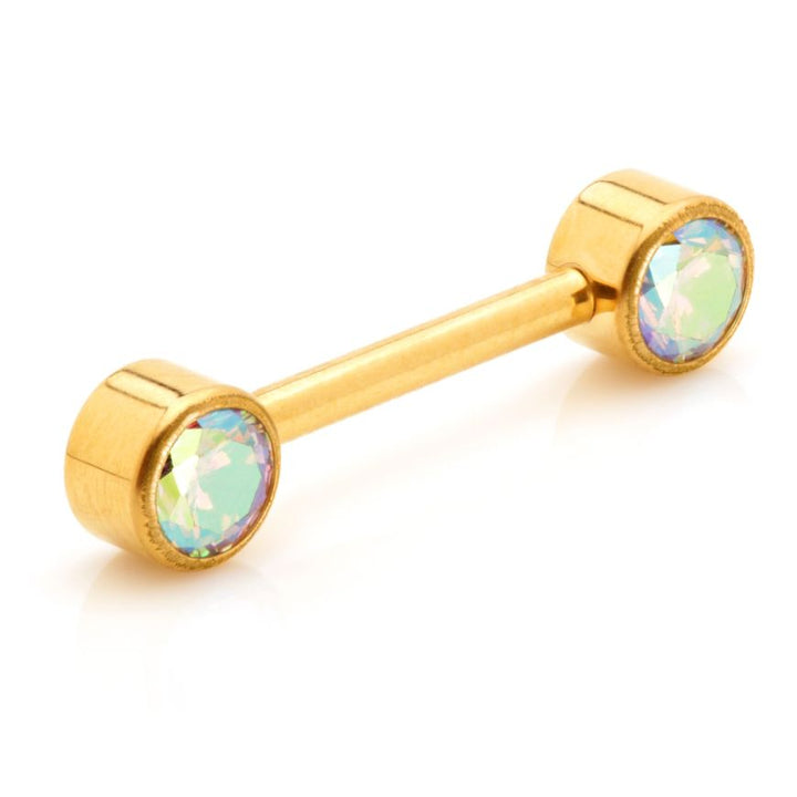 Zircon Gold  Forward Facing Disc Double Stoned Nipple Bar